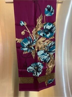 GIORGIO Floral Silk Scarf in Magenta with Teal and Cream Accents NWOT